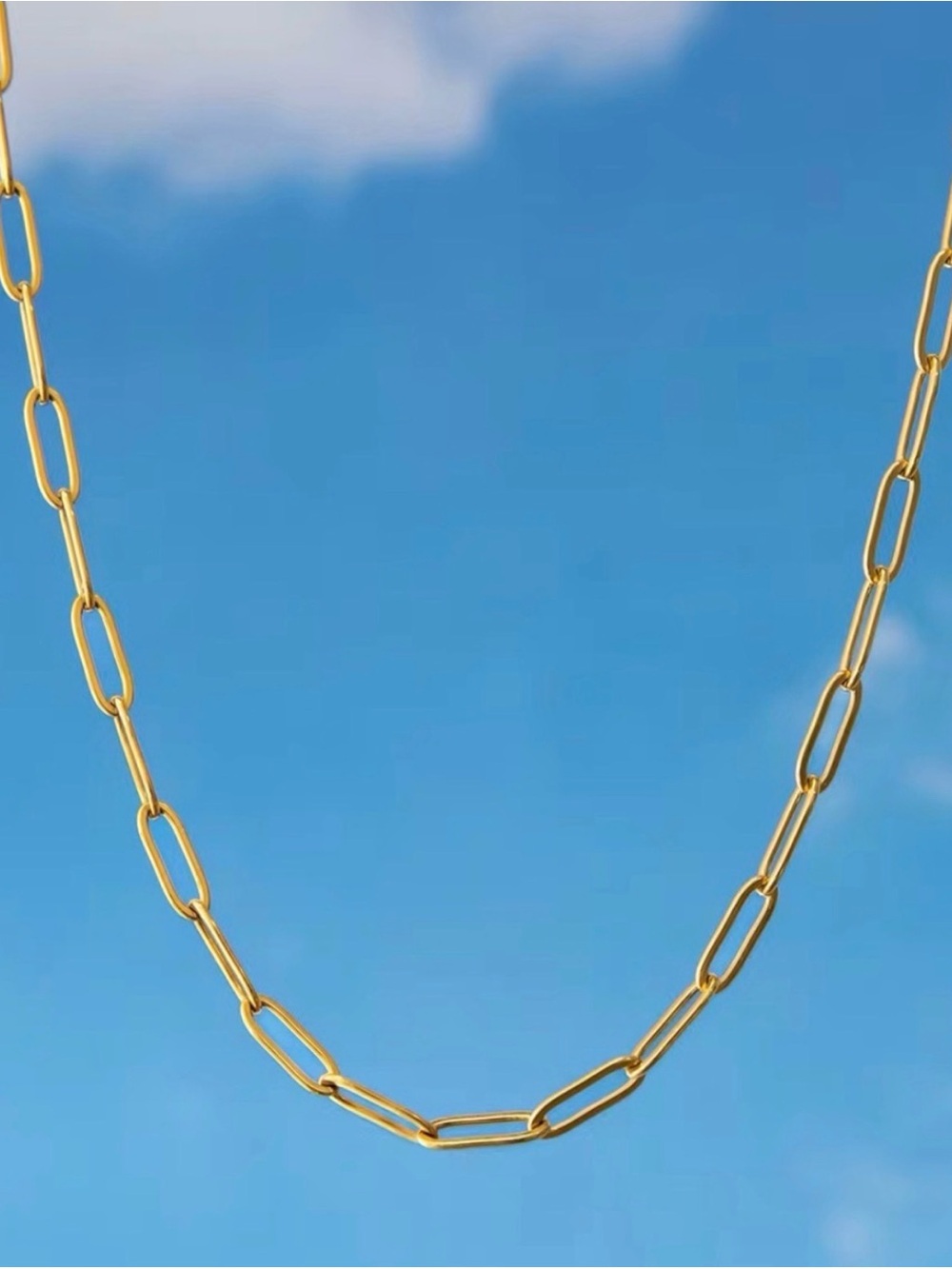 Paperclip 18k Gold Paperclip Chain Necklace Stainless Steel Waterproof - Picture 2 of 4